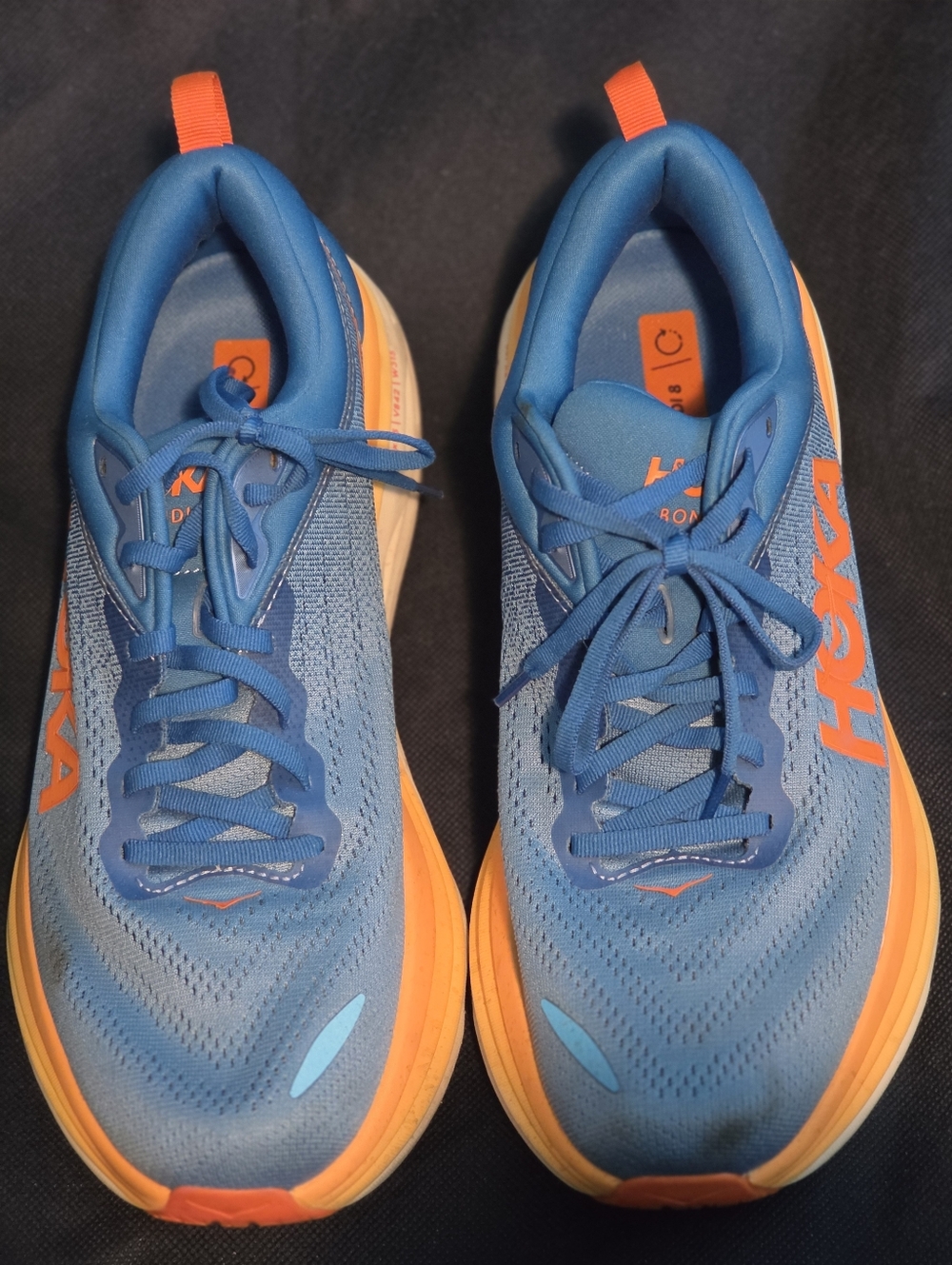 HOKA One One Bondi 8 Men's Size 11.5 • Running Sneaker Blue / Sunset Orange